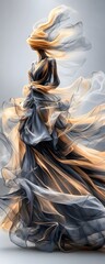 Canvas Print - Abstract Fashion Silhouette with Flowing Fabric.