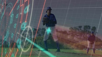 Poster - Baseball player on field with data analysis animation overlaid