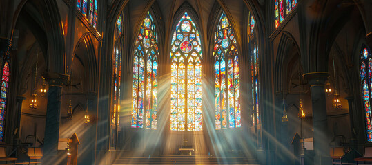 church with stained glass windows, AI generated