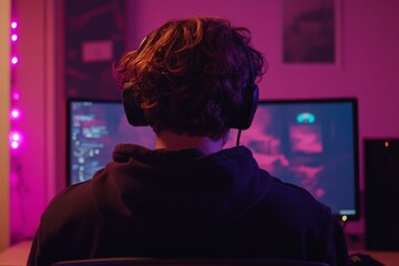 Gamer celebrating victory. E-sports player won an e-sports tournament with generative AI.