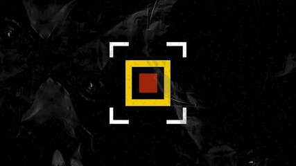 Poster - Red square inside white brackets, target animation over dark abstract background