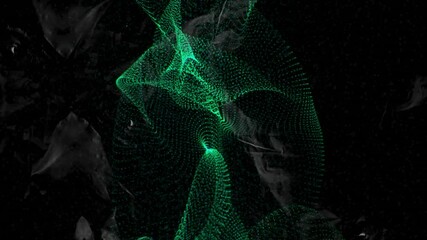 Sticker - Green wireframe mesh animation over dark background with abstract shapes