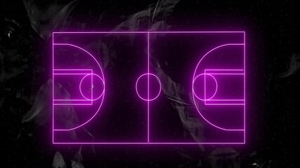 Poster - Neon pink basketball court animation over dark background