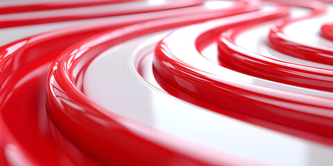 Poster - Curved red and white patterns create an abstract design, showcasing smooth lines and dynamic flow in a modern composition