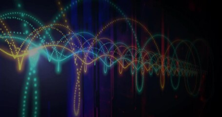 Poster - Colorful waveforms and dots animation over dark background with vertical lines