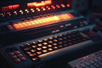 Poster - High-angle shot of computer keyboard and mouse, ideal for depicting technology or office scenes