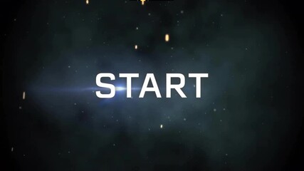 Poster - START text animation over dark space background with glowing particles