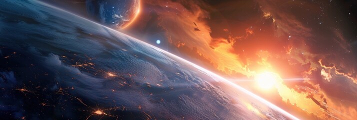 Wall Mural - vibrant exoplanetary landscape showcasing a distant world against a stunning starry backdrop with vi