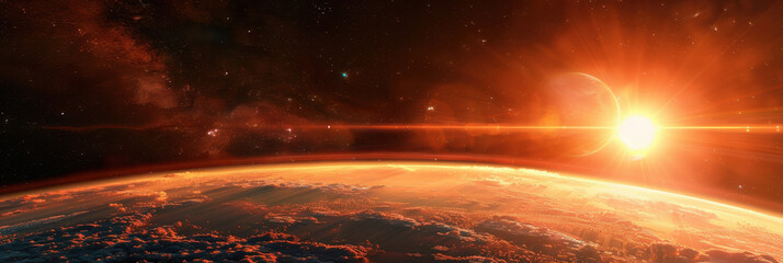 Wall Mural - close-up view of an exoplanet atmosphere illuminated by its star, showcasing the beauty of distant w