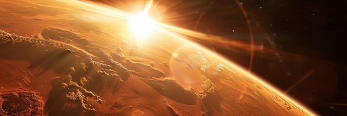 Wall Mural - Close-up view of an exoplanet's atmosphere illuminated by a nearby star through a space telescope