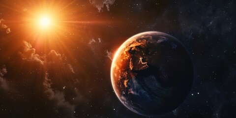 Wall Mural - close-up view of an exoplanet’s atmosphere illuminated by a distant star captured by a space telesco
