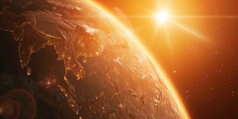 Wall Mural - Close-up view of exoplanet atmosphere illuminated by distant star captured by a space telescope in vast cosmic expanse