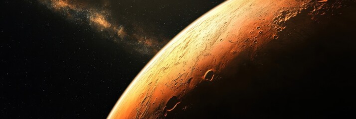 Wall Mural - View of Mars with its upper atmosphere against the backdrop of deep space showcasing the planet's rugged landscape and distant stars