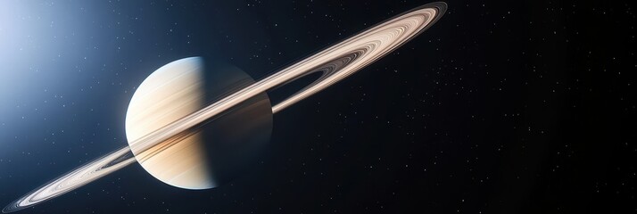 Wall Mural - A stunning view of Saturn's upper atmosphere with its majestic rings and vast black space backdrop