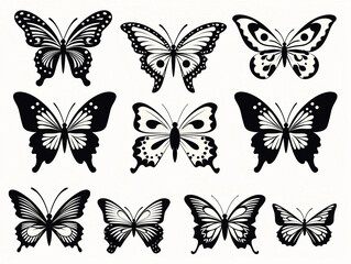 Butterflies silhouette set.