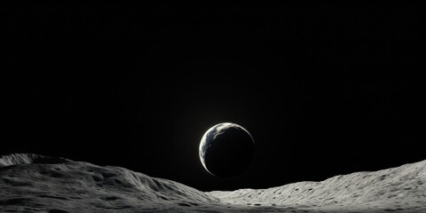 Wall Mural - View of Earth's partial eclipse from the Moon's surface  