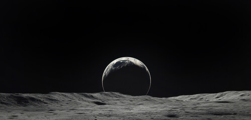 Wall Mural - eclipse of earth observed from the lunar surface, showcasing half of earth in darkness against the b