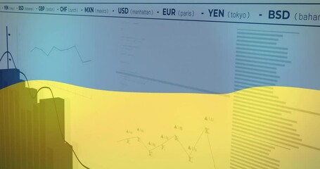 Poster - currency exchange rates and financial data animation over economic charts and graphs
