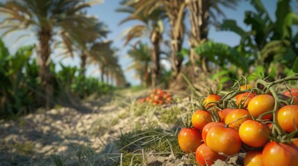 Sticker - A pile of ripe tomatoes sitting atop a vibrant green field, great for agriculture or food-related concepts