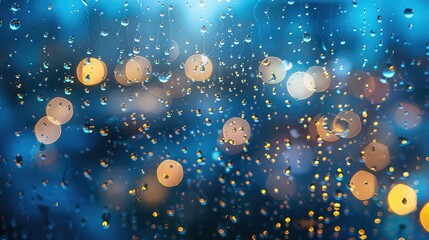 Sticker - Raindrops on a Window with a Blurry Background of Golden Lights.