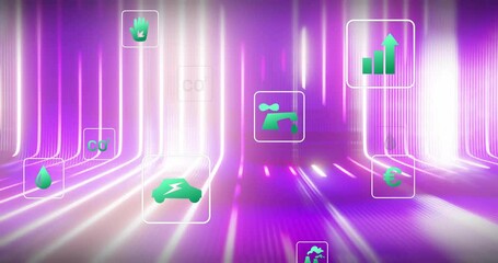 Poster - Energy and environmental icons animation over futuristic purple and pink background