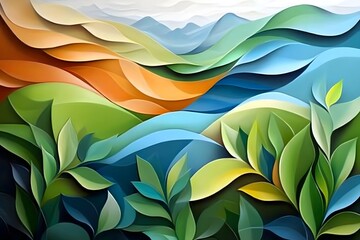 Wall Mural - Abstract Landscape with Green Leaves