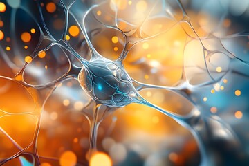 Canvas Print - Abstract Neuron Cell with Bokeh Background.