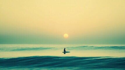 Canvas Print - Silhouette of Surfer on Calm Ocean at Sunset