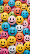© Veerapat - pop art style with playful elements, a collection of colorful smiley faces with different expressions and vibrant colors,