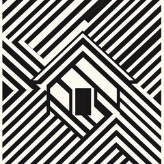 Sticker - Abstract Black and White Diagonal Stripes with House Shape