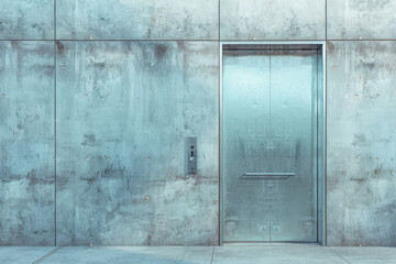 Poster - A silver door with a silver handle sits in front of a gray wall