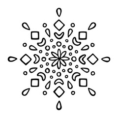 Wall Mural - Vector snowflake in ethnic, scandinavian style. Cute hand drawn doodle element, isolated on white background.