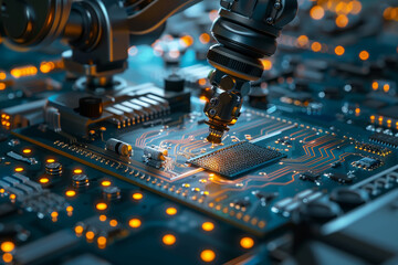 Poster - A robot is working on a computer chip