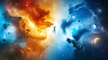 Wall Mural - Silhouette of a Person in a Nebula.