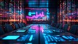 © Phichaphat - Futuristic Conference Room with Neon Lights and Data