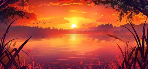 Poster - Sunset over a Serene Lake