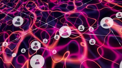 Poster - Network of connections and social media icons animation over abstract background