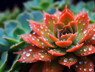 Wall Mural - Close-up of Vibrant Succulent Plant with Water Droplets