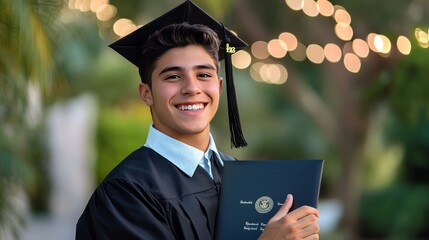 Male grad smiles with diploma