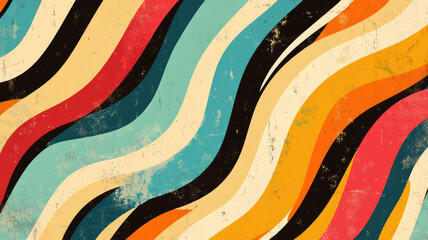 Fototapete - retro chic: vibrant 70s abstract striped line background - trendy groovy design in contour comic style (vector illustration), extremely detailed image