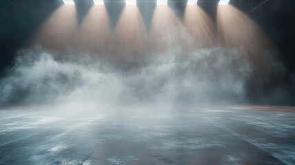 Wall Mural - abstract floor scene with mist or fog, spotlight and display, detailed high resolution photo