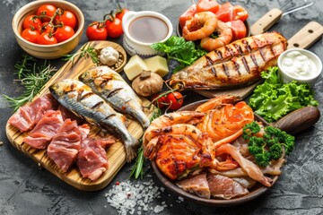 Wall Mural - A table with a cutting board featuring various food items