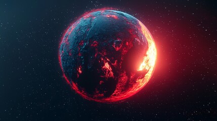 Burning Planet Earth in Space with Stars Background