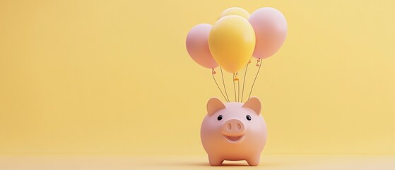 Pay day graphic, piggy bank with payday balloons, financial happiness, 3D rendering