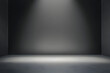 © john - Empty gray background and spotlight with studio for showing or design. Blank backdrop made from cement material. Realistic 3D render.