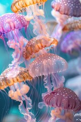 Group of jellyfish swimming in calm waters, great for ocean or marine life scenes