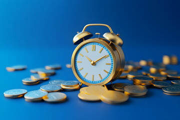 Finance money coin banking reminder cash time financial wealth clock success profit economy 3d background business investment income growth currency alert retirement timer minimal isometric concept.