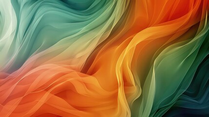 Poster - Abstract wavy pattern of green and orange colors with soft light.