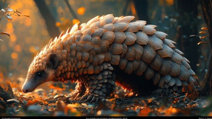 Wall Mural - A detailed illustration of a pangolin in a forest setting.