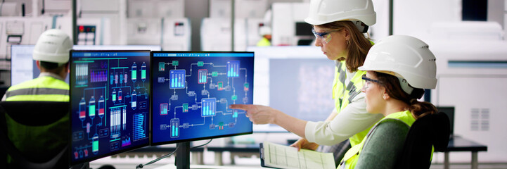 Fototapete - Engineer Operators Using Scada System